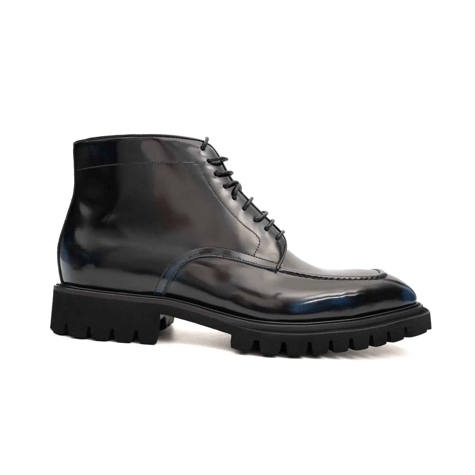 Blue Patent Lug Sole Boot