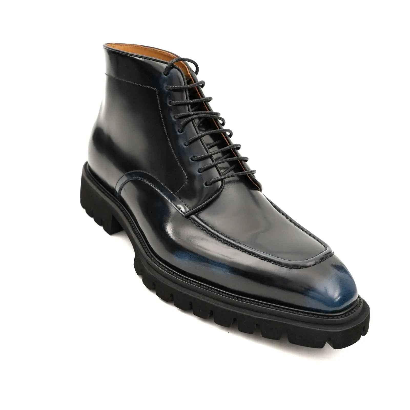 Blue Patent Lug Sole Boot