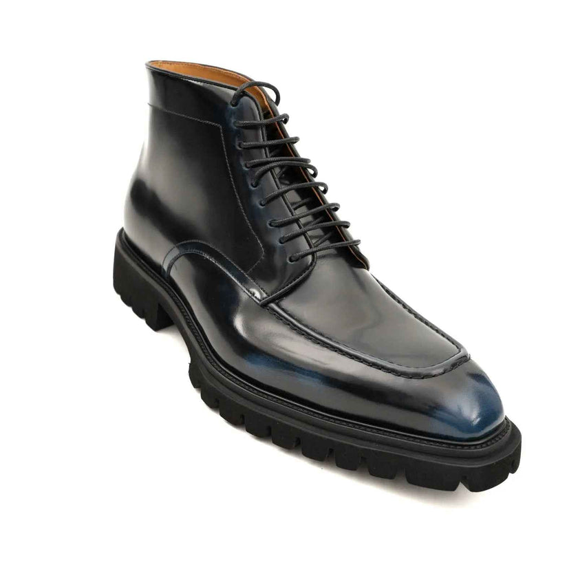 Blue Patent Lug Sole Boot