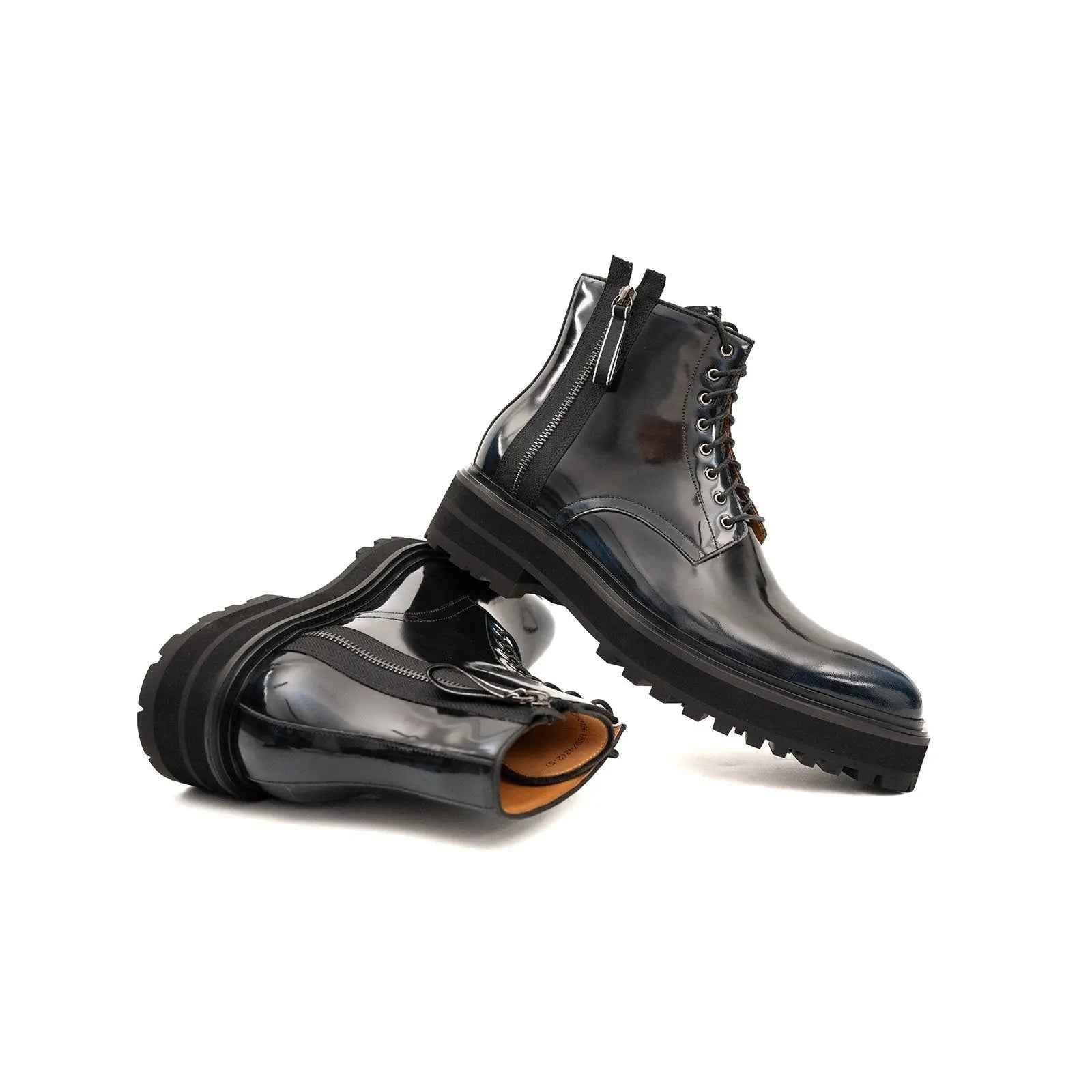 Blue Patent Side-Zip Combat Boot