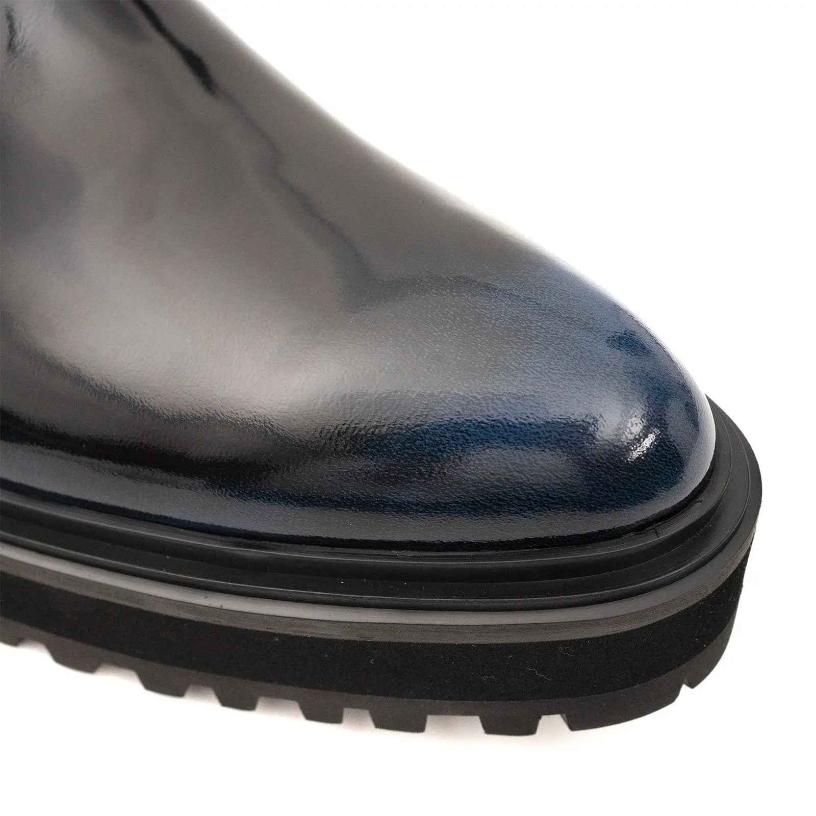 Blue Patent Side-Zip Combat Boot