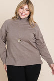 Plus Size High Quality Buttery Soft Solid Knit Turtleneck Two Tone High Low Hem Sweater - Pikemla
