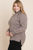 Plus Size High Quality Buttery Soft Solid Knit Turtleneck Two Tone High Low Hem Sweater - Pikemla
