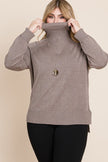 Plus Size High Quality Buttery Soft Solid Knit Turtleneck Two Tone High Low Hem Sweater - Pikemla