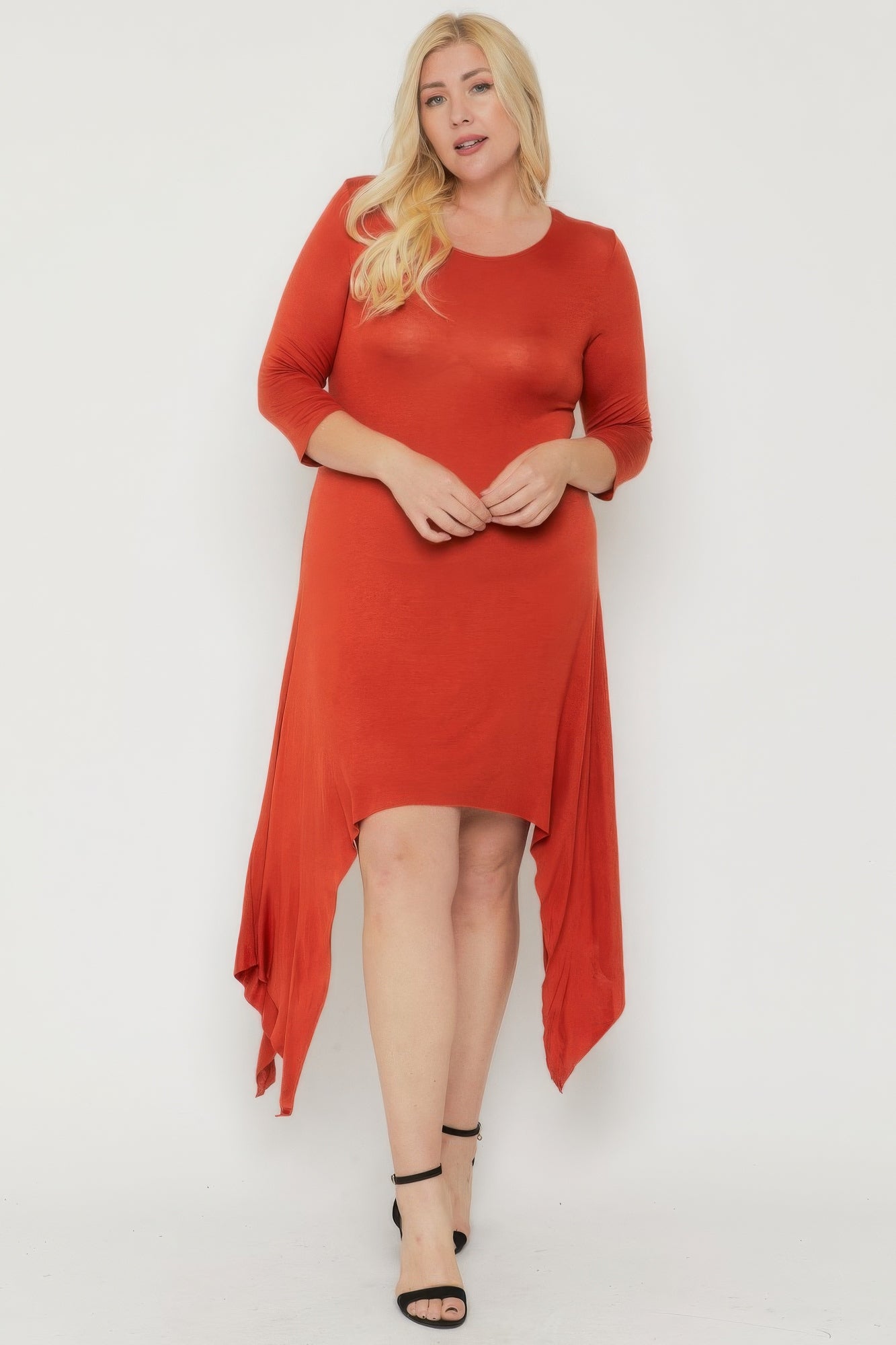 Asymmetrical Raw Edge Hem Solid Dress - Pikemla