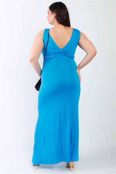 Plus V-neck Sleeveless Maxi Dress - Pikemla