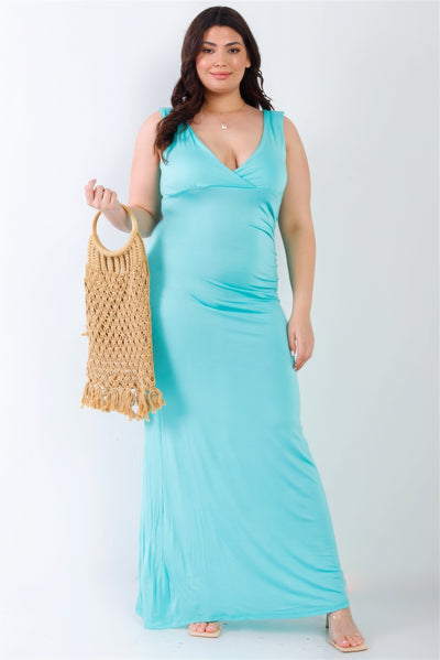 Plus V-neck Sleeveless Maxi Dress - Pikemla