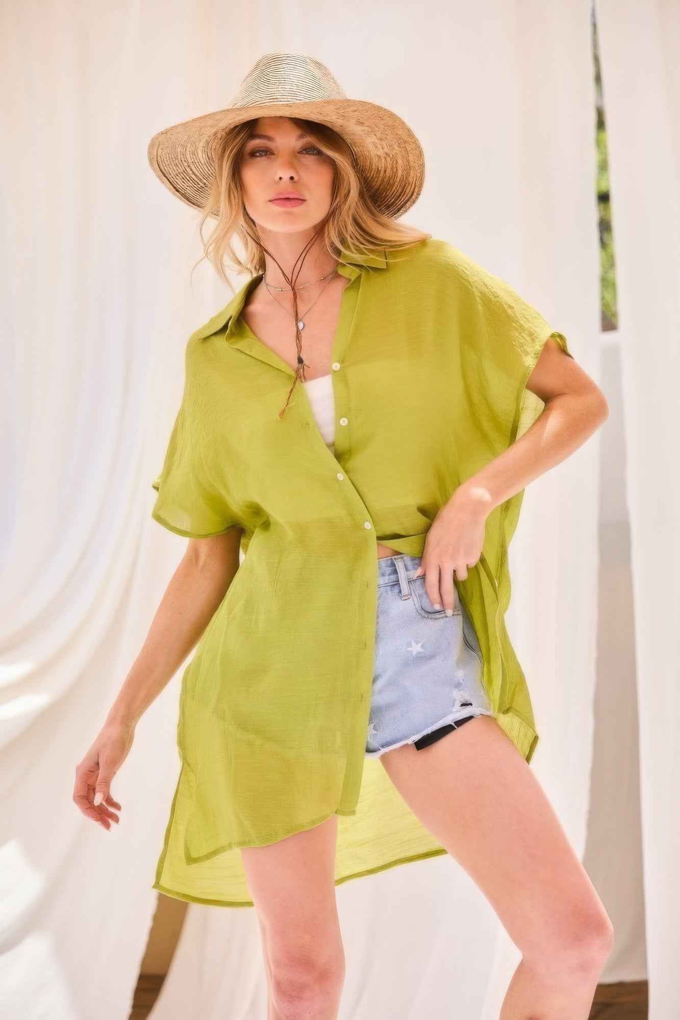 Collar Neck Button Down Robe Oversize Jacket - Pikemla