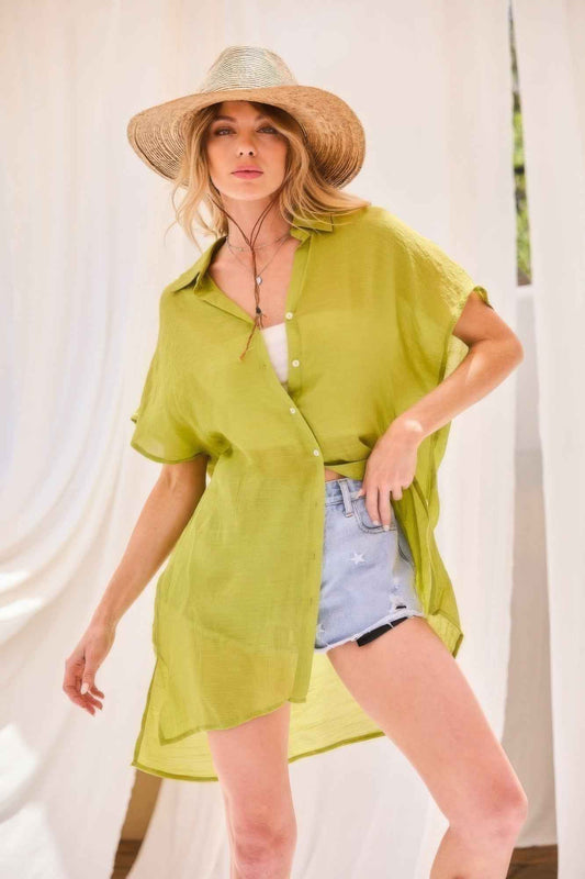 Collar Neck Button Down Robe Oversize Jacket - Pikemla