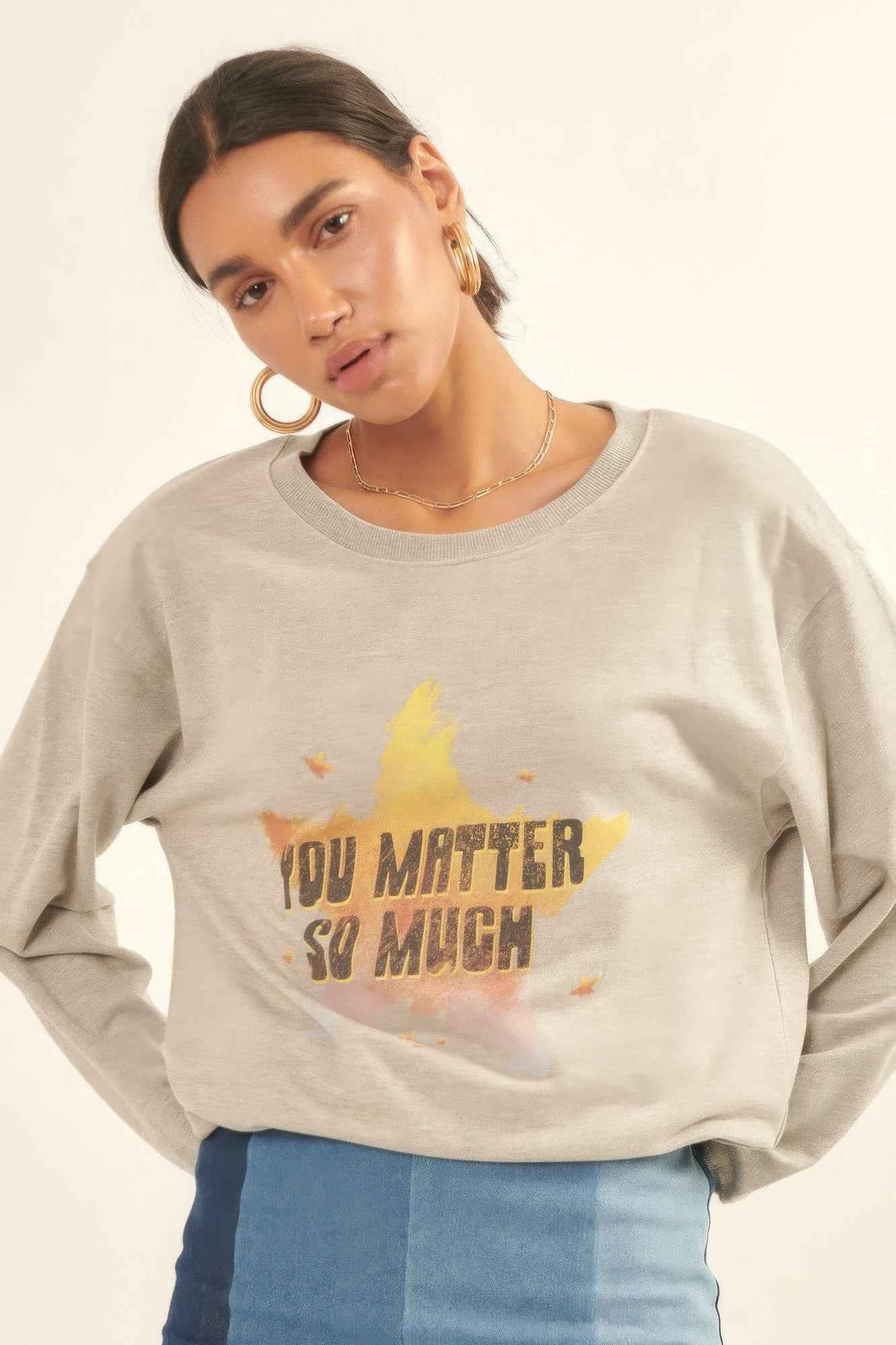 Vintage-style, Multicolor Star French Terry Knit Graphic Sweatshirt - Pikemla