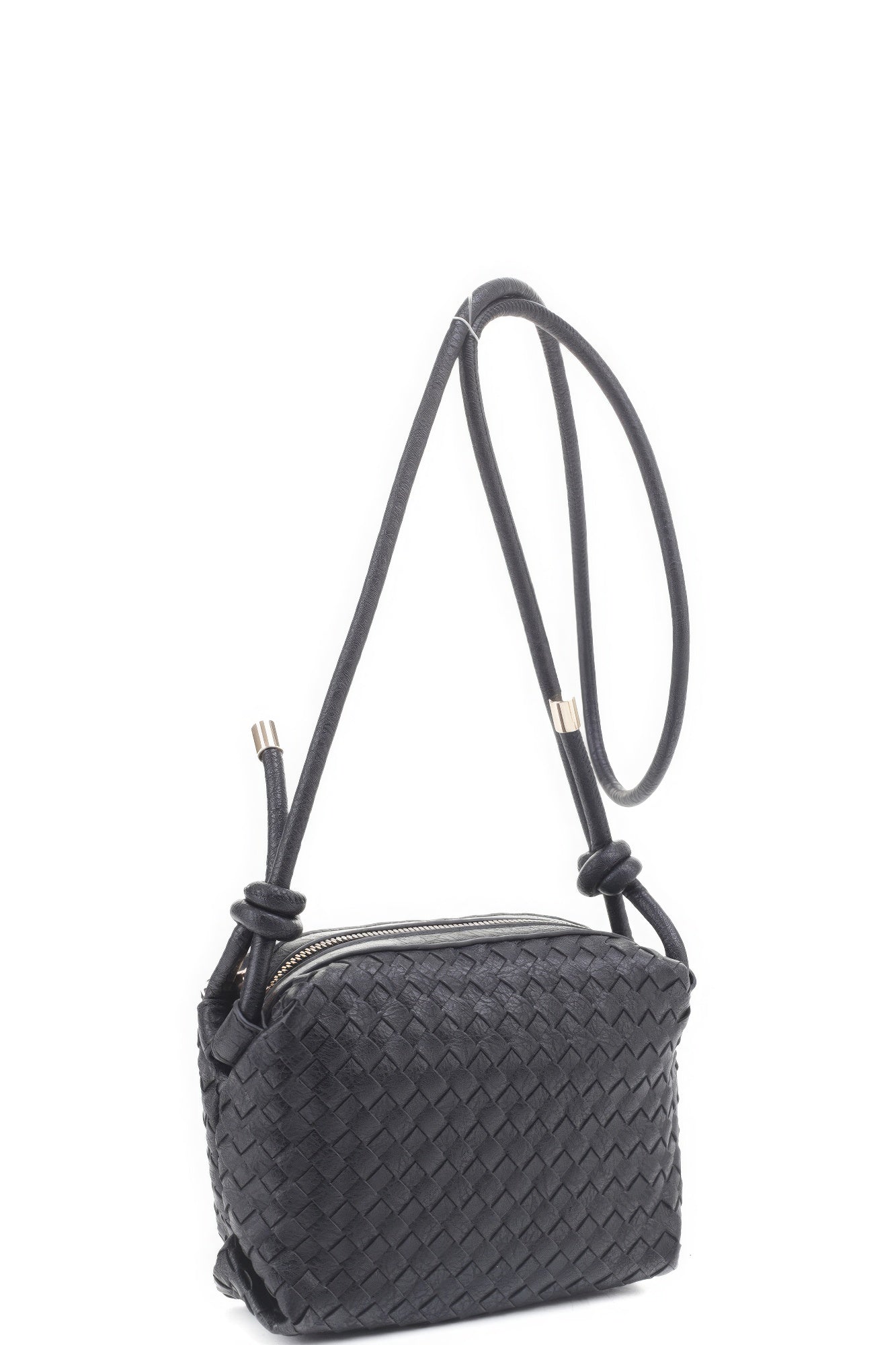 Braid Texture Zipper Crossbody Bag - Pikemla