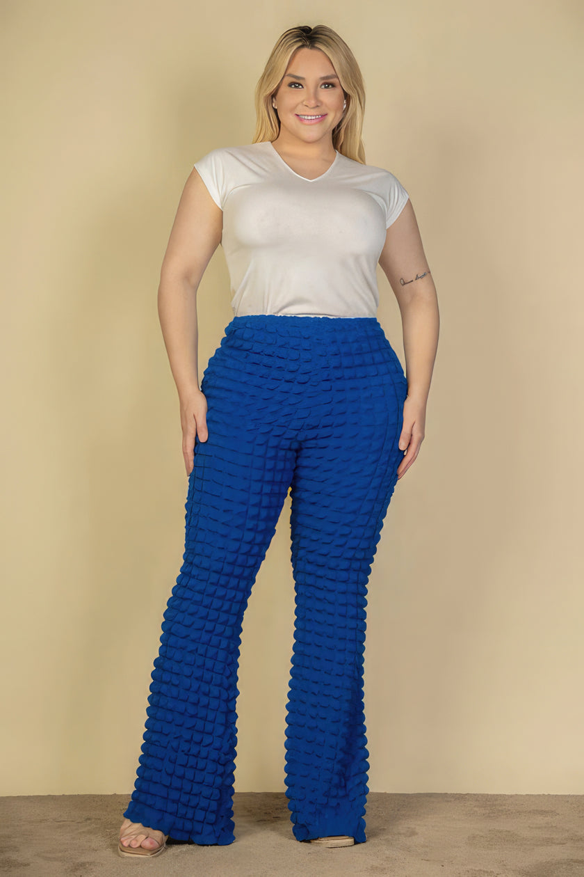 Plus Size Bubble Fabric Flare Pants - Pikemla