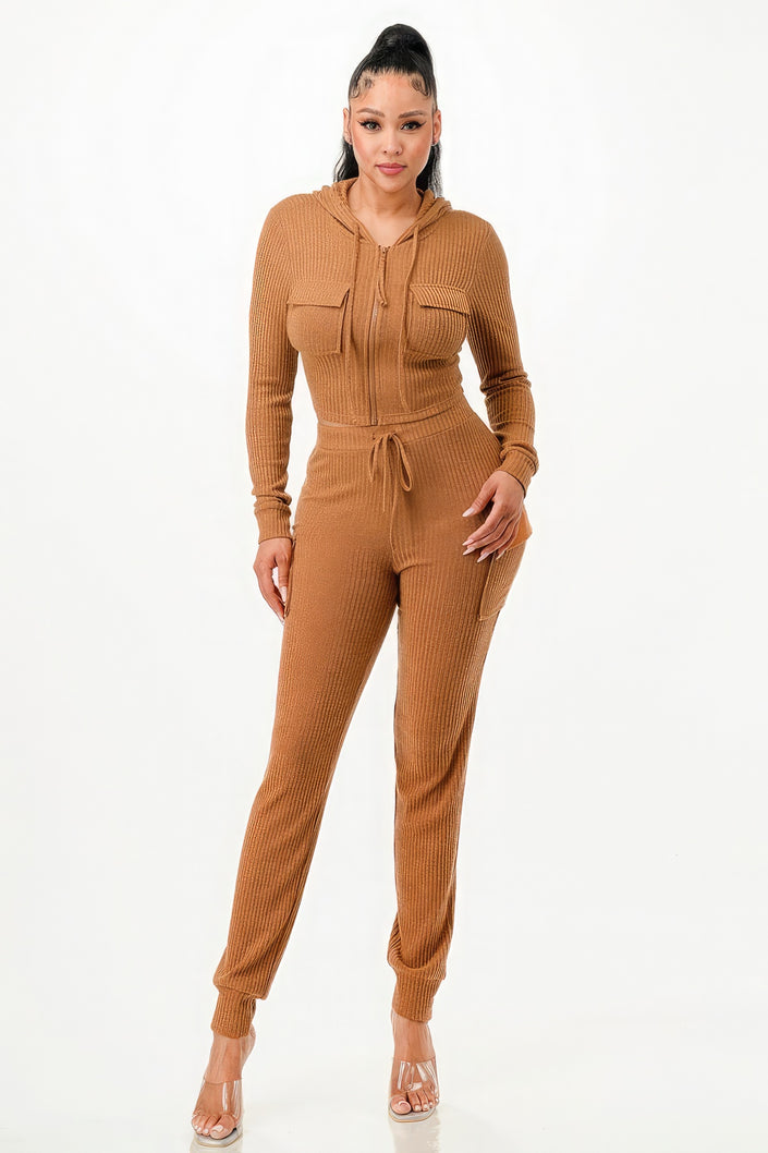 Rib Cargo Hoodie Set - Pikemla