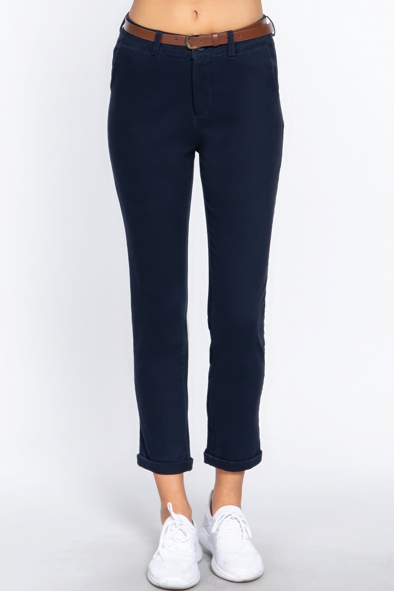 Cotton-span Twill Belted Long Pants - Pikemla