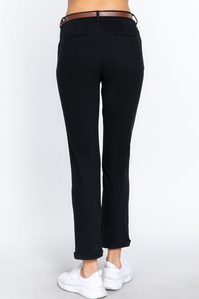 Cotton-span Twill Belted Long Pants - Pikemla