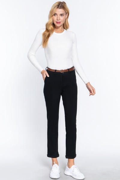 Cotton-span Twill Belted Long Pants - Pikemla