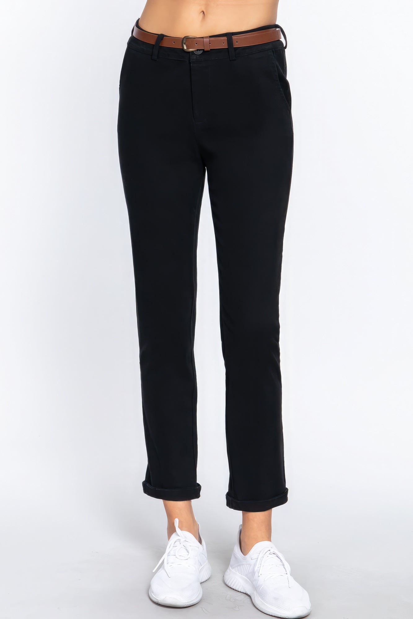 Cotton-span Twill Belted Long Pants - Pikemla