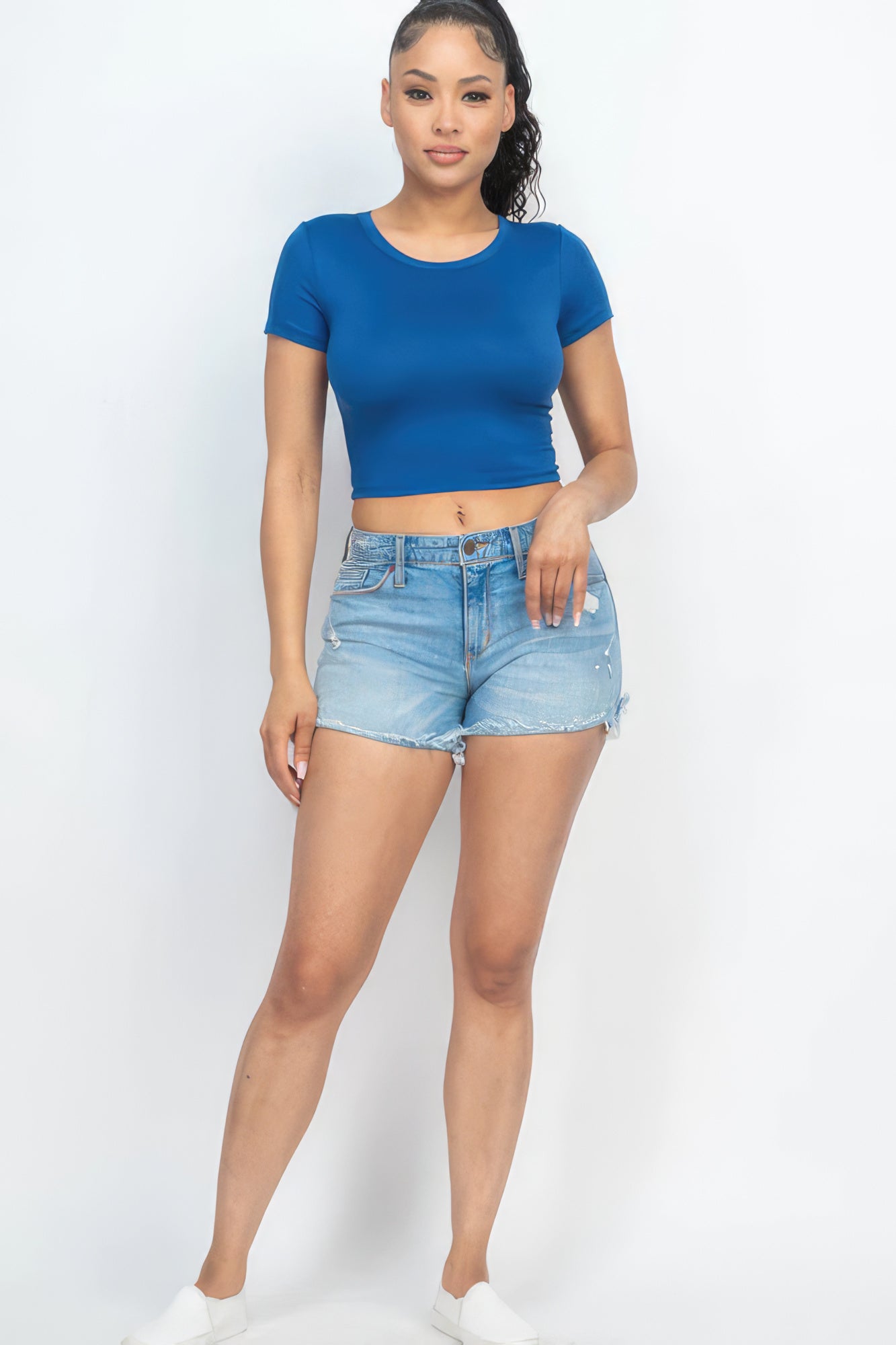 Short Sleeve Roundneck Crop Top - Pikemla