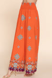 Wide Leg Border Print Woven Pants - Pikemla