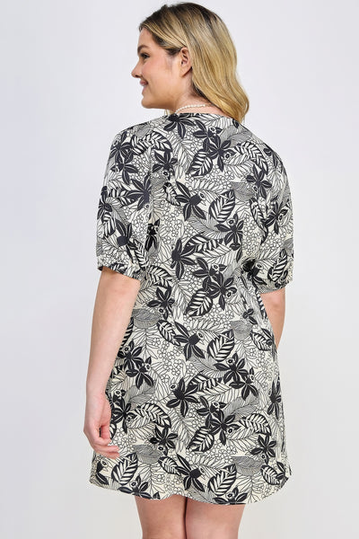 Plus Botanical Print Front Tie Dress - Pikemla