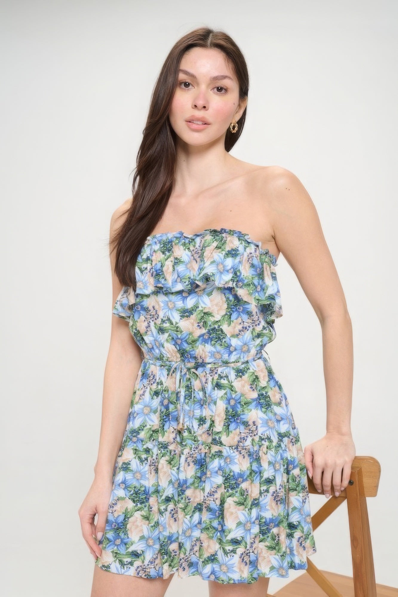 Berry Flower Ruffle Tube Top Mini Dress - Pikemla