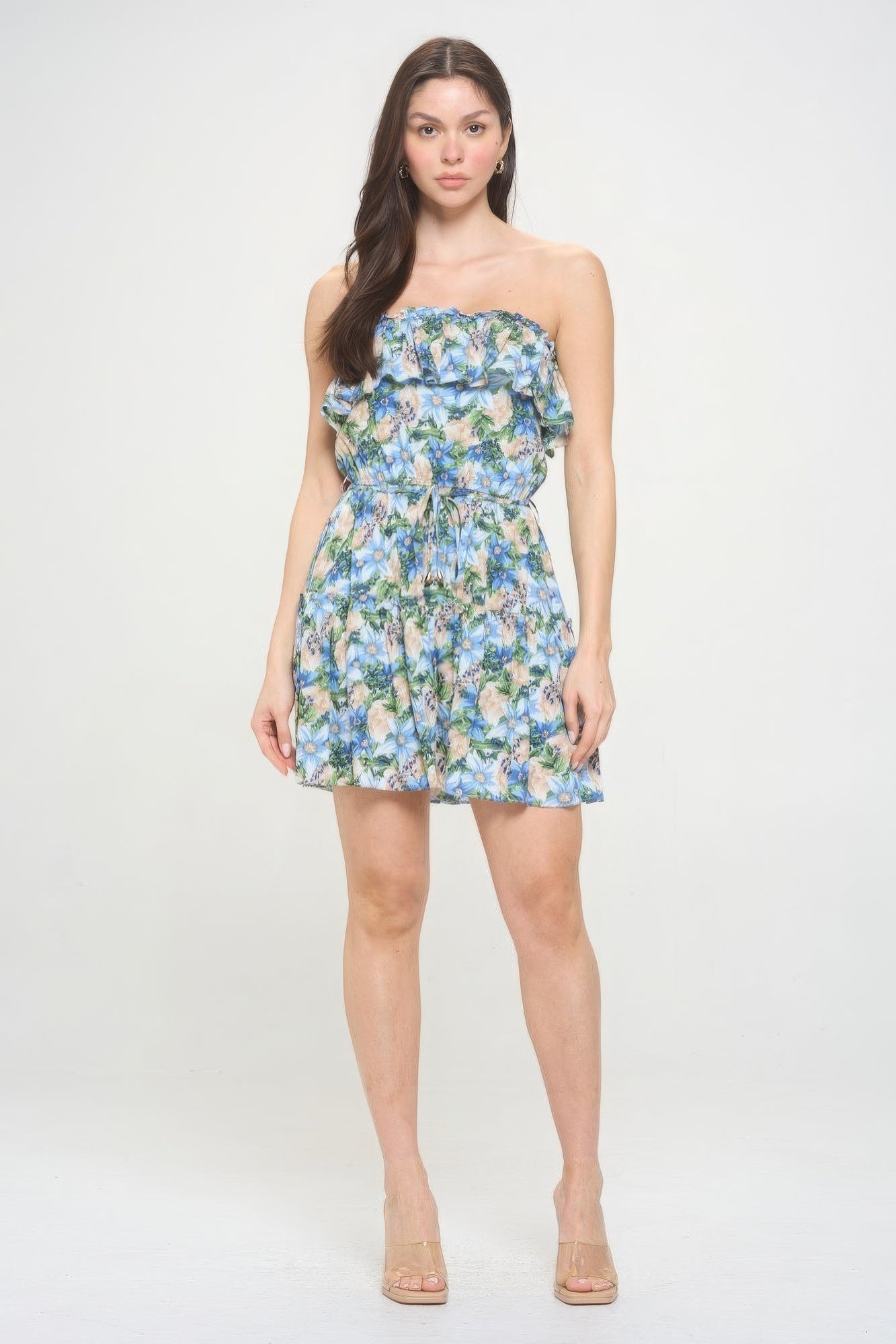 Berry Flower Ruffle Tube Top Mini Dress - Pikemla