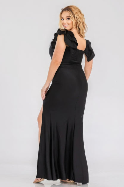 Plus Satin Strech Ruffle Paty Maxi Dress - Pikemla