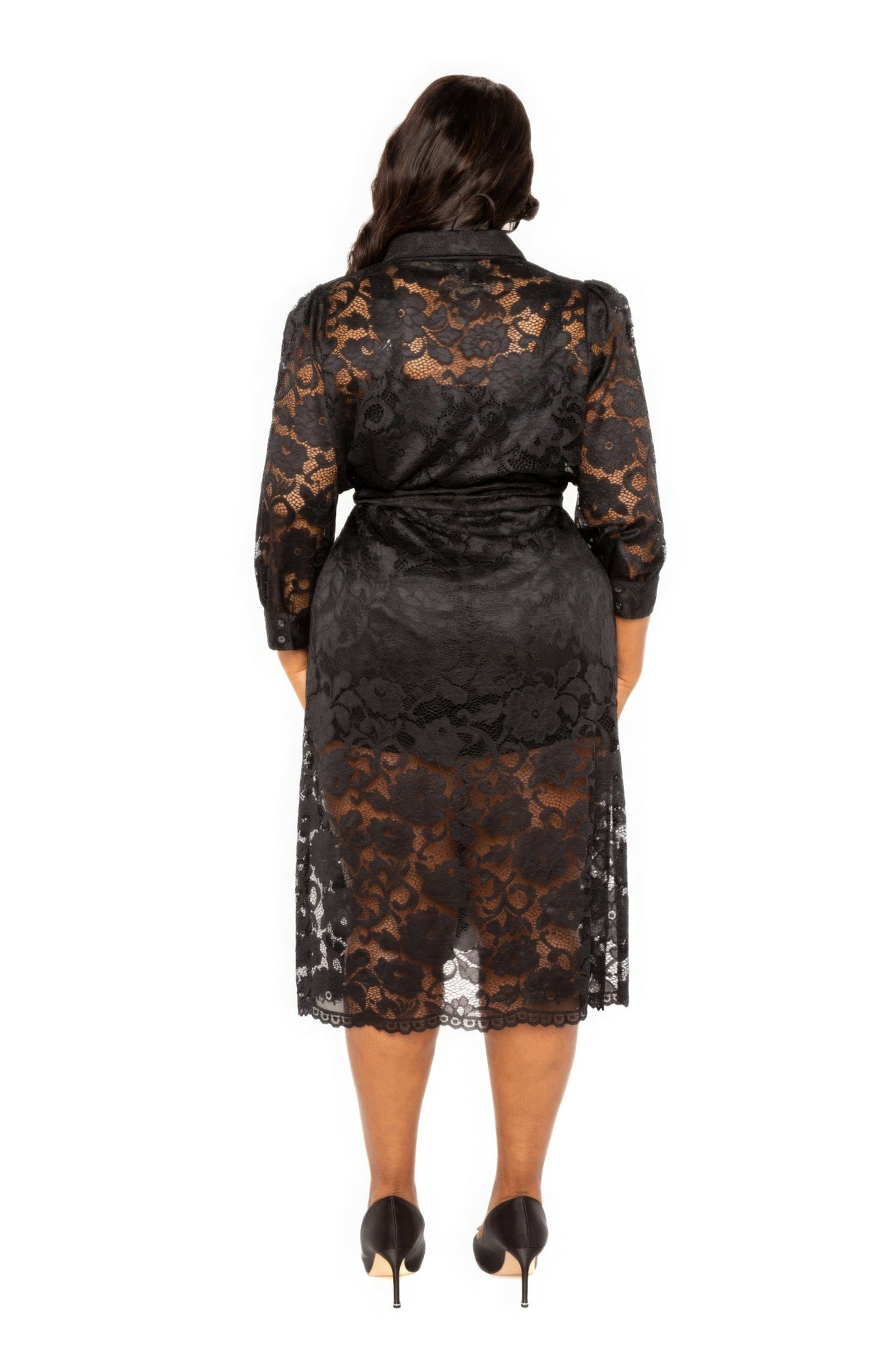 Belted Lace Shirt Dress - Pikemla