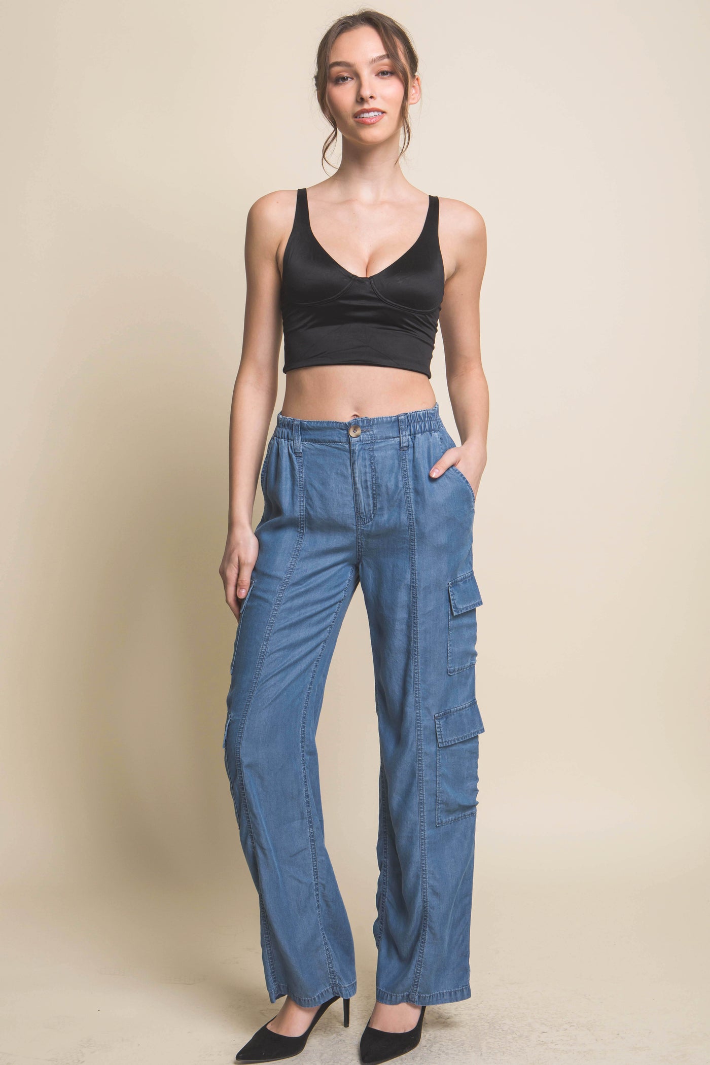 Full-length Tencel Pants With Cargo Pockets - Pikemla