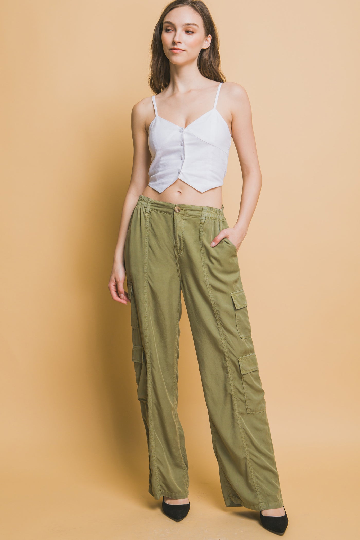 Full-length Tencel Pants With Cargo Pockets - Pikemla