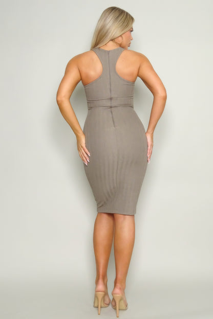 High Cut Racerback Knit Midi Dress - Pikemla