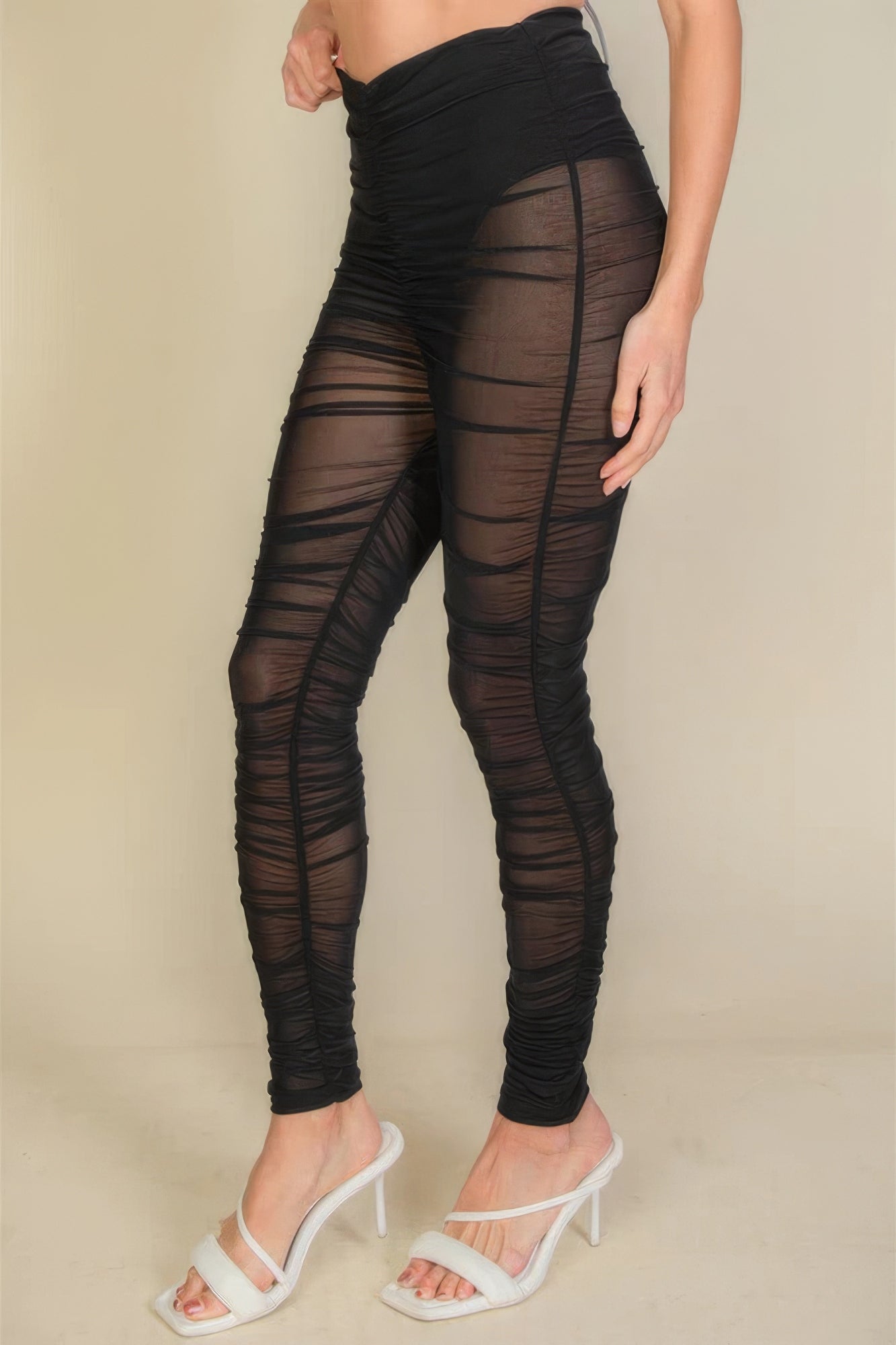 Ruched Poly Mesh Leggings - Pikemla