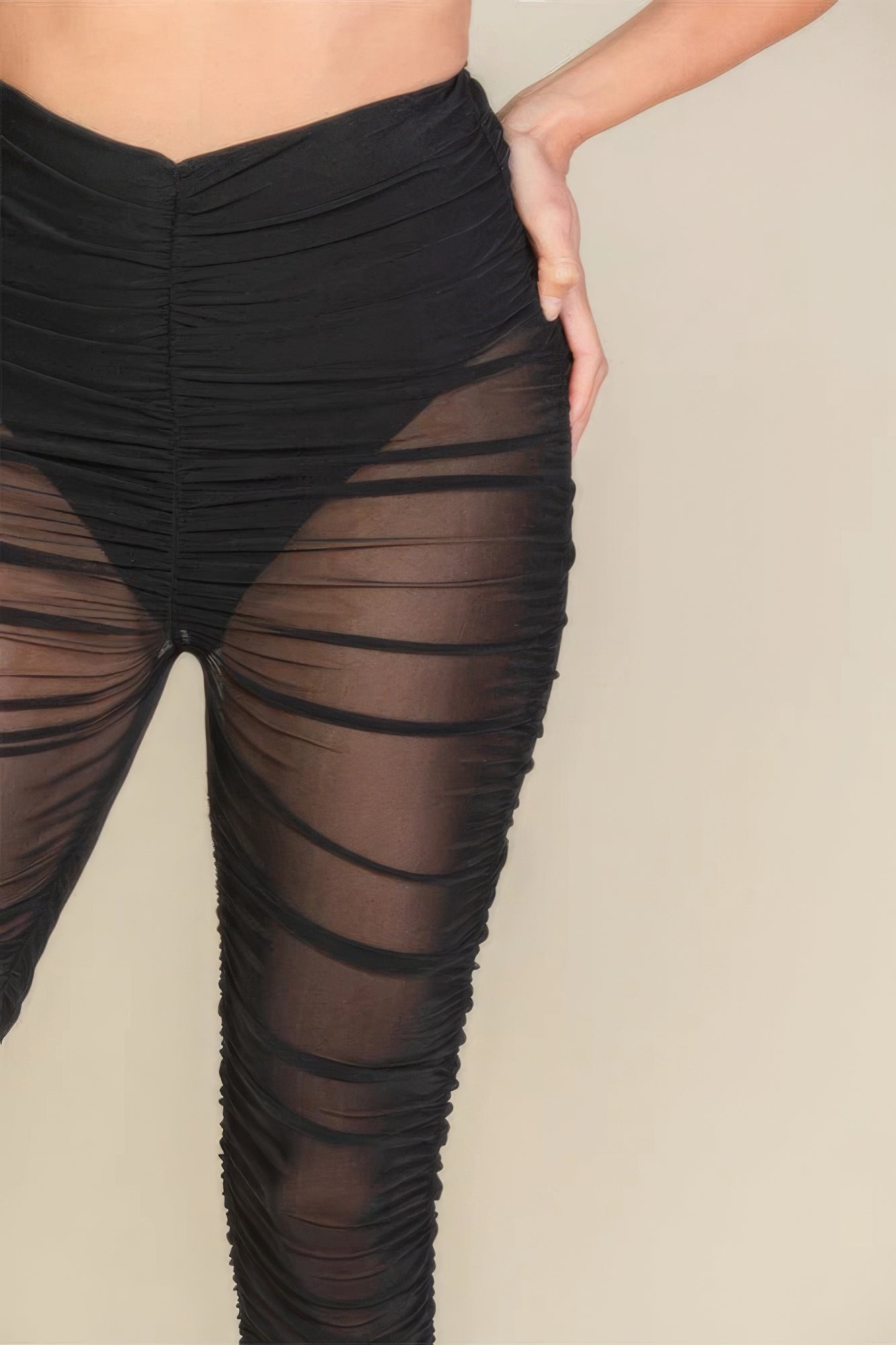 Ruched Poly Mesh Leggings - Pikemla