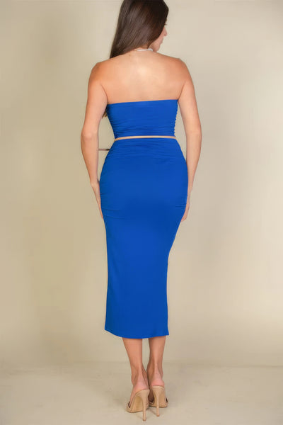 Solid Bodycon Split Hem Tube Dress - Pikemla