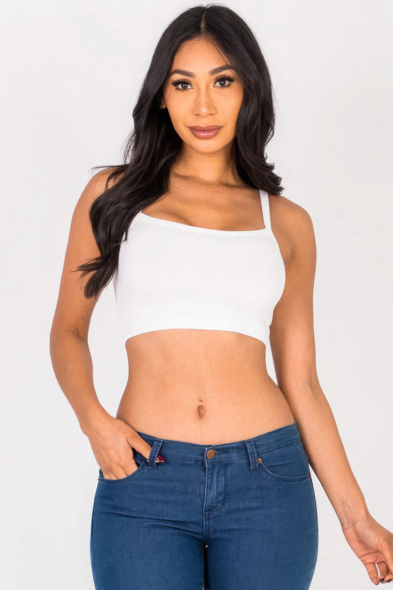 Ribbed Knit Cami Crop Top - Pikemla