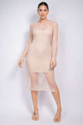 Lace Rhinestone-studded Slit Midi Dress - Pikemla