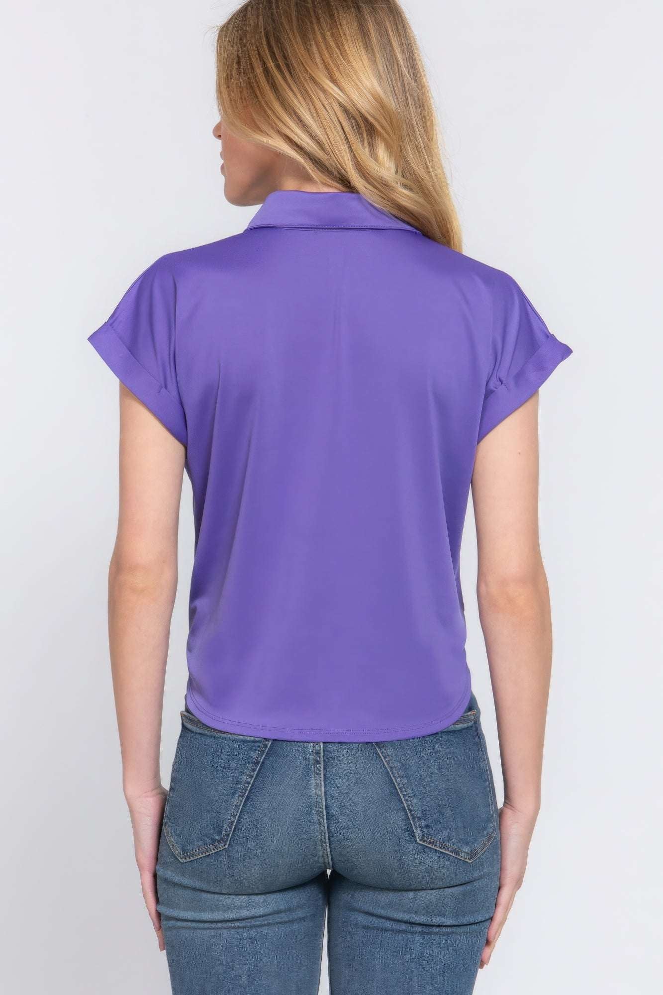 Short Slv Front Tie Stretch Ity  Top - Pikemla