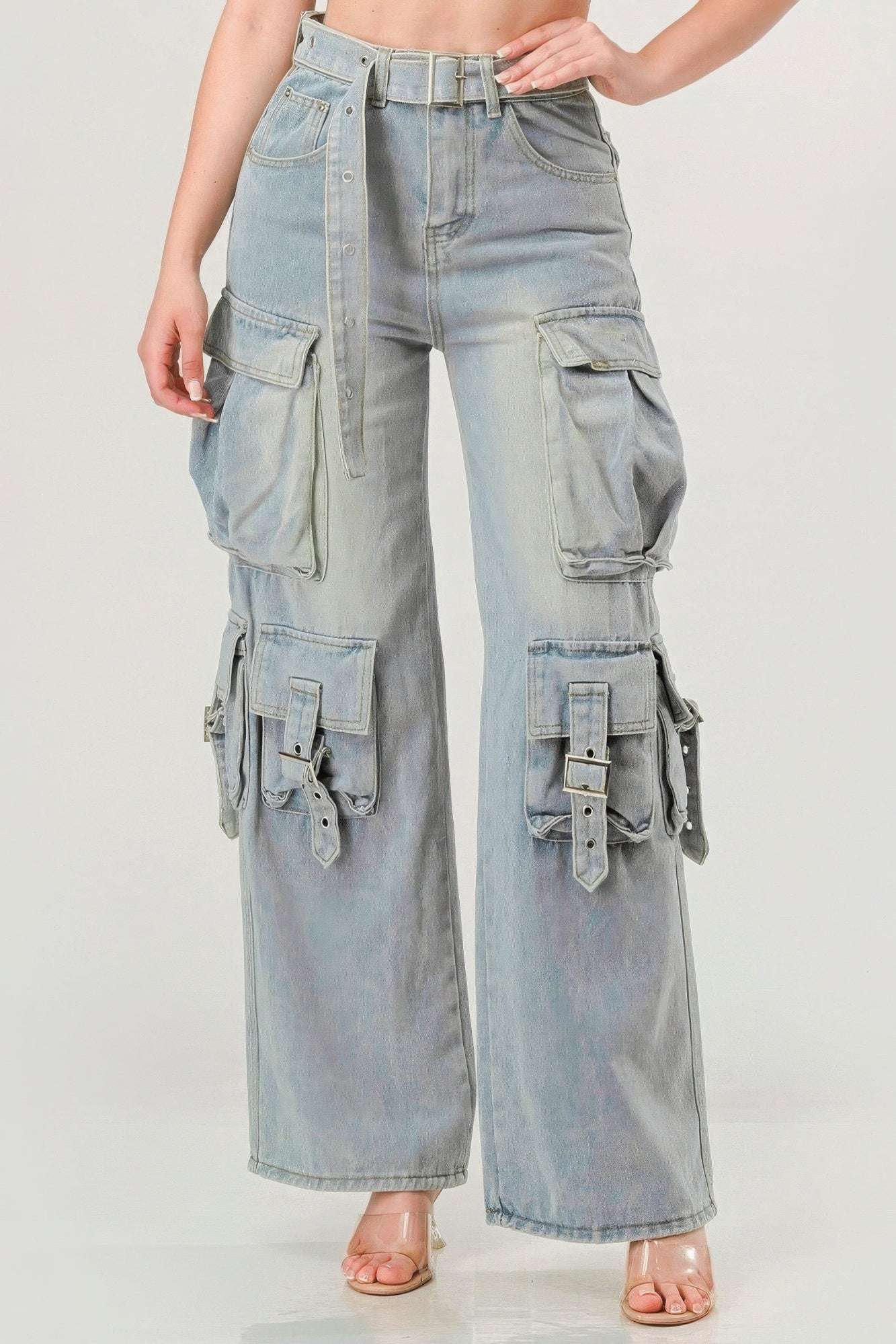 Belted Denim Cargo Jean - Pikemla