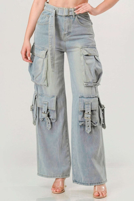 Belted Denim Cargo Jean - Pikemla