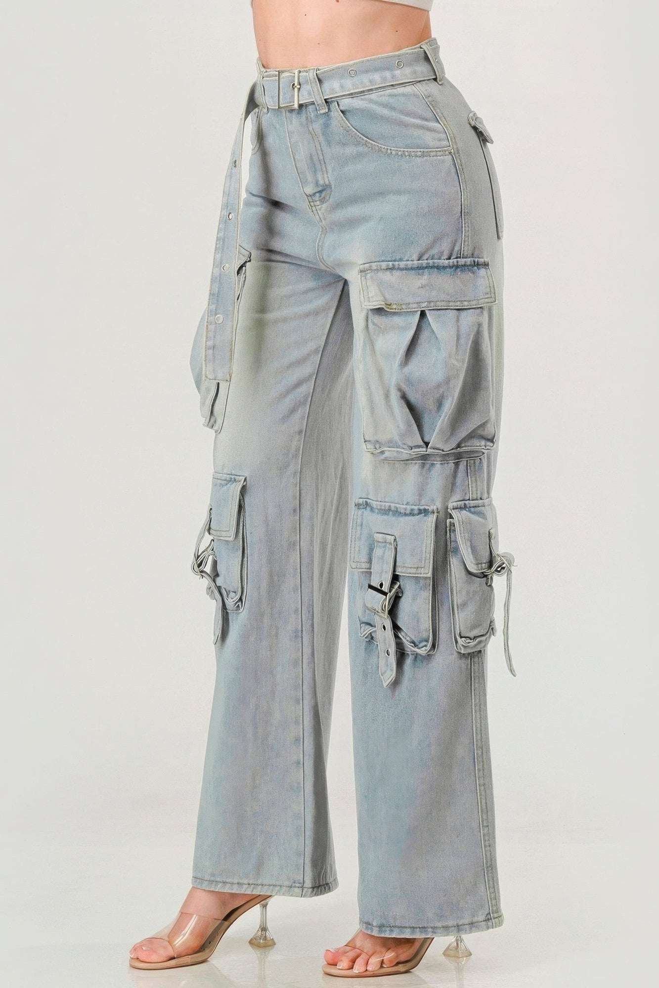 Belted Denim Cargo Jean - Pikemla