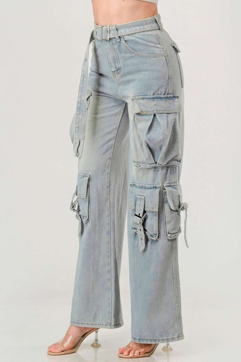 Belted Denim Cargo Jean - Pikemla