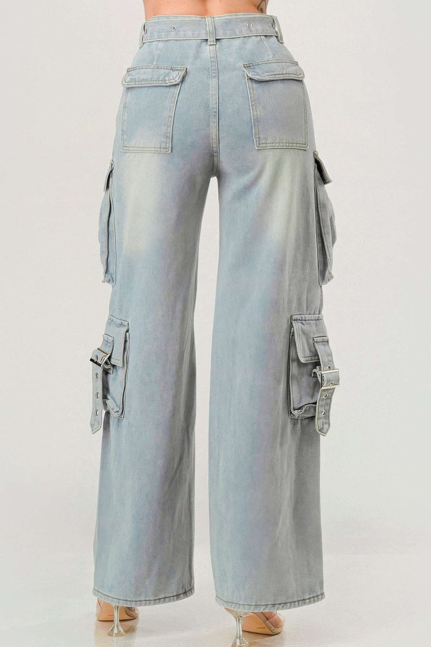 Belted Denim Cargo Jean - Pikemla