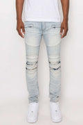 Men Creased Biker Denim Jeans - Pikemla