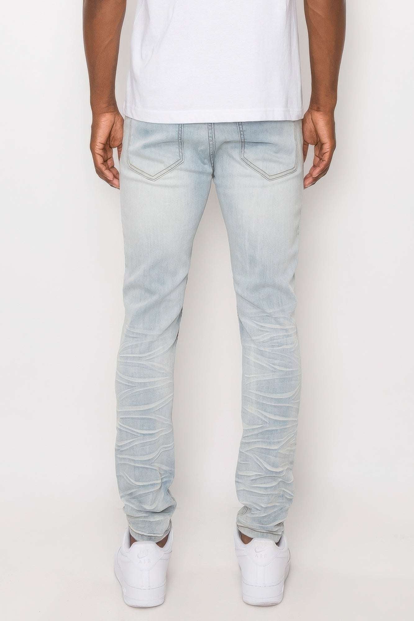 Men Creased Biker Denim Jeans - Pikemla