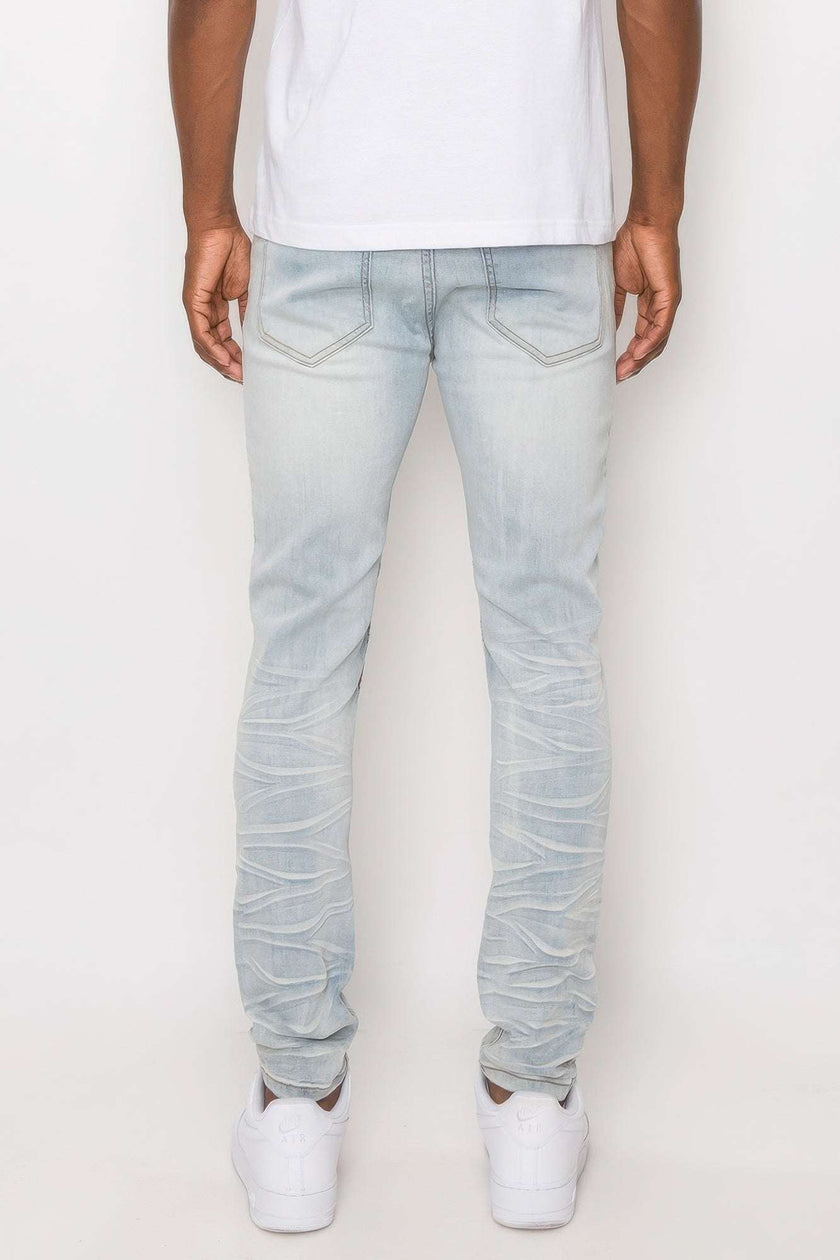 Men Creased Biker Denim Jeans - Pikemla