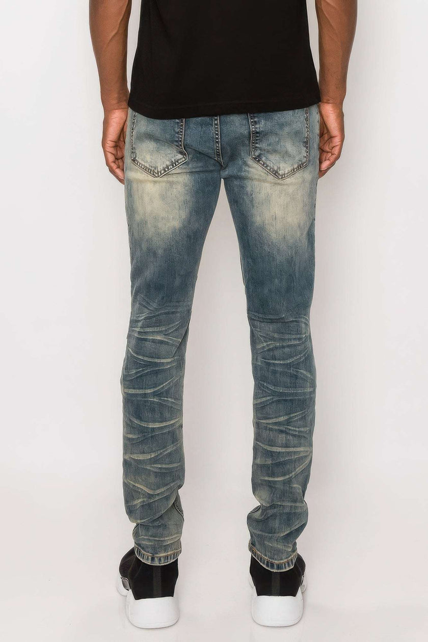 Men Creased Biker Denim Jeans - Pikemla