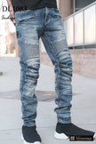 Men Creased Biker Denim Jeans - Pikemla