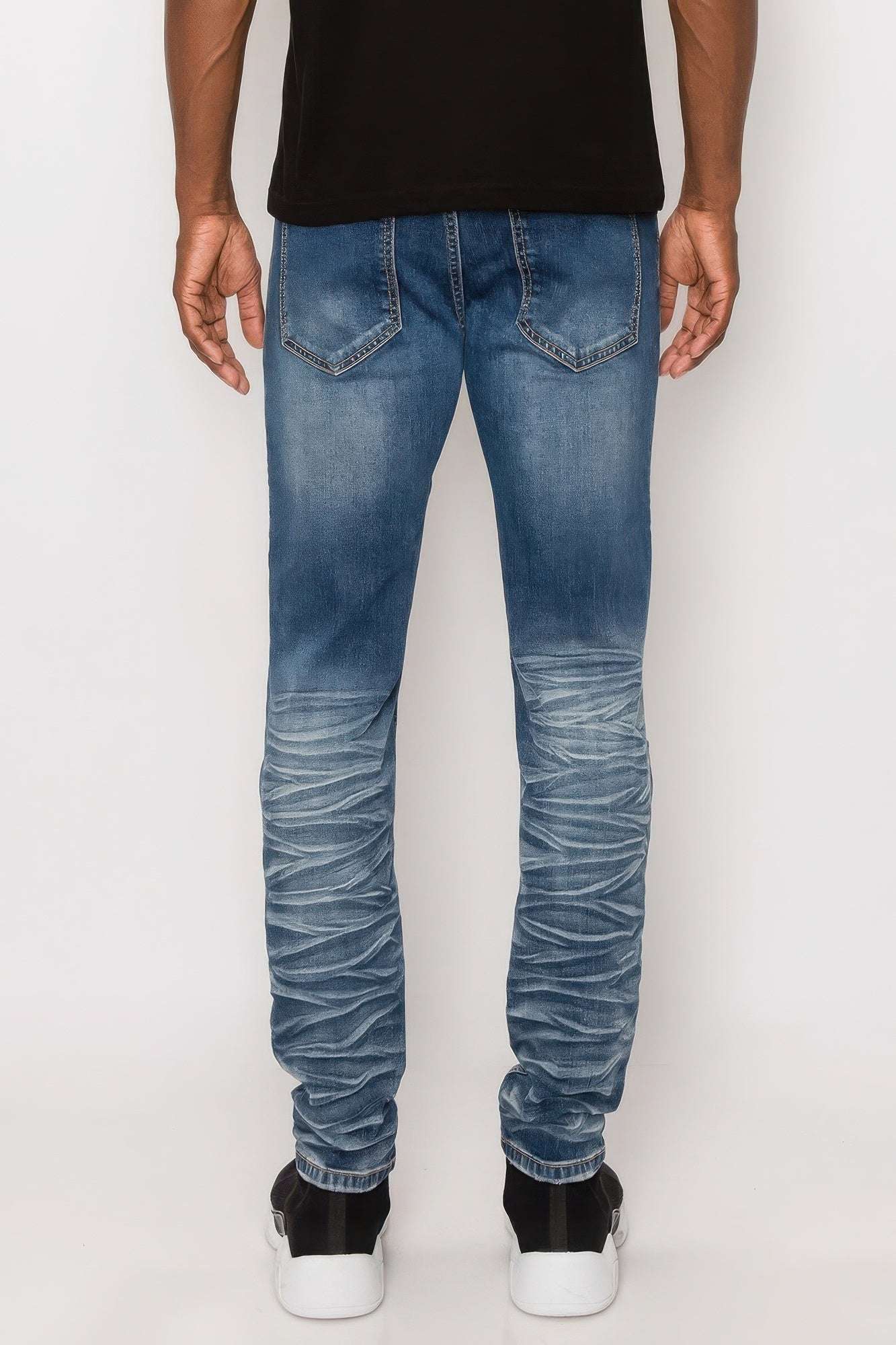 Men Creased Biker Denim Jeans - Pikemla