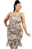 Plus wild animal print cami strap ruffle hem dress - Pikemla
