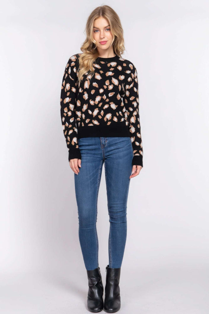 Long Slv Animal Jacquard Sweater - Pikemla